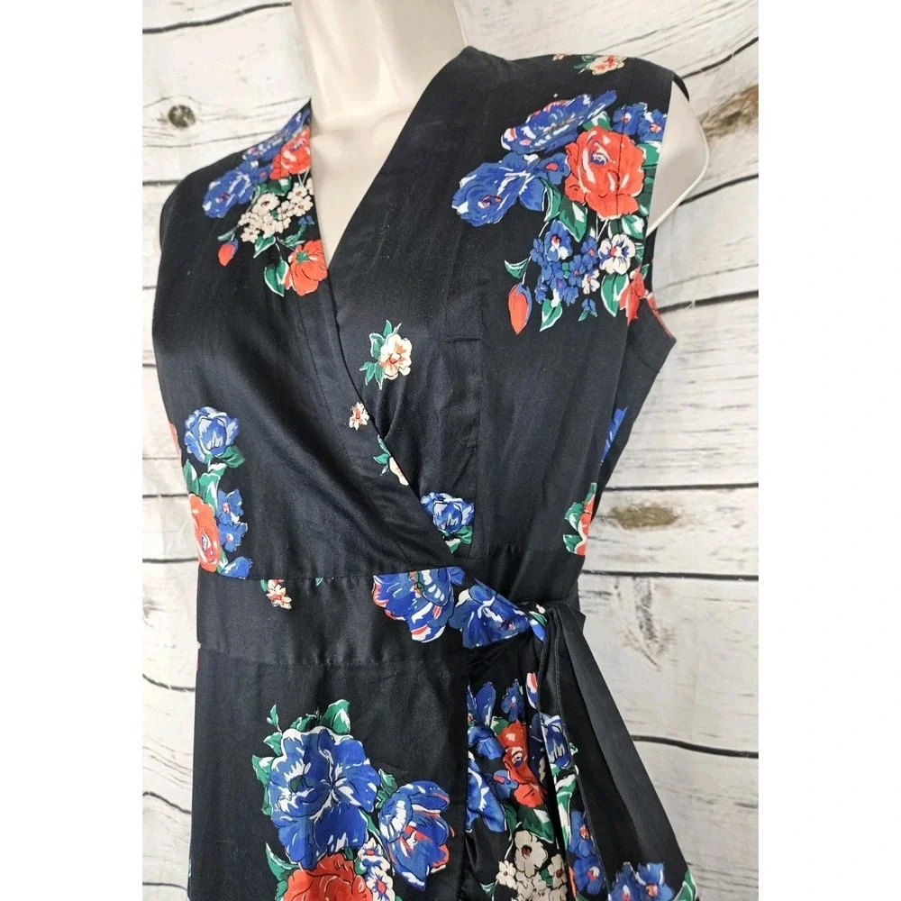 Tory Burch Navy Floral Printed Wrap Dress S Ruffle High Low Hem Sleeveless